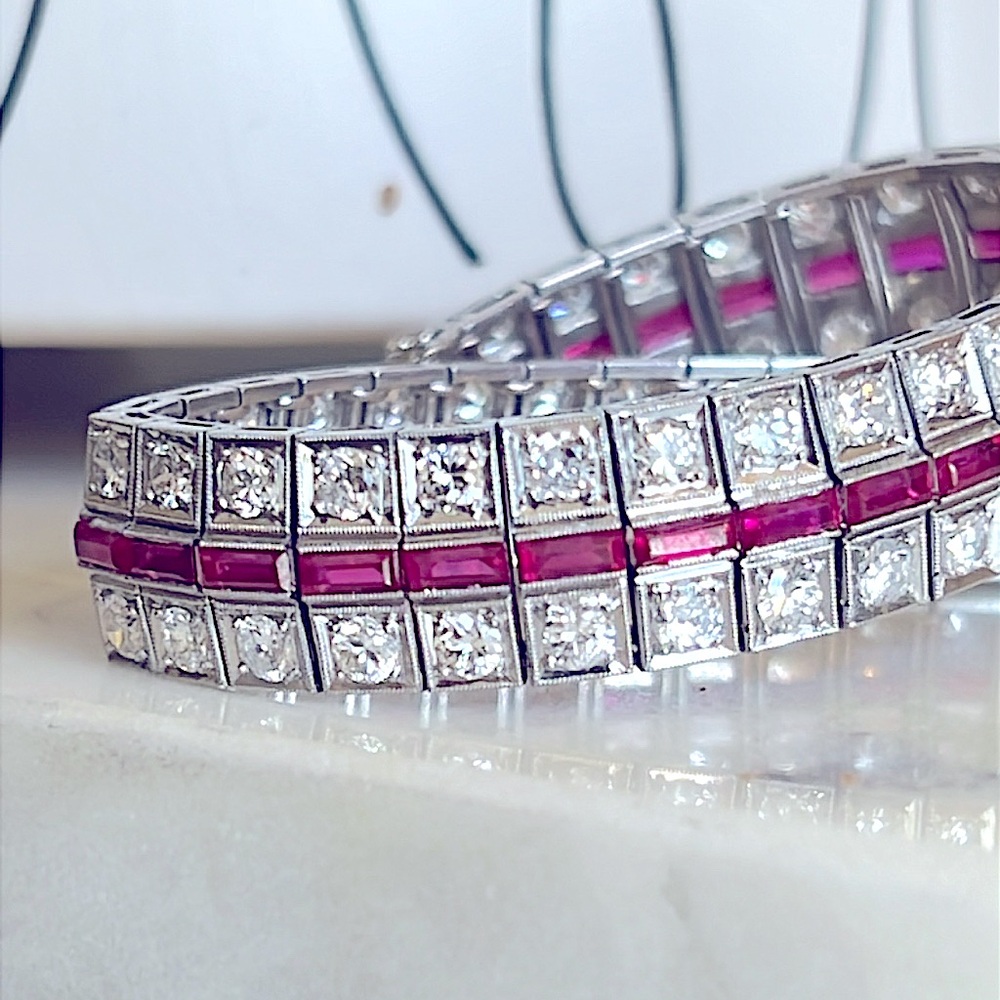 Platinum 5 carat diamond and Ruby bracelet - Picture 5 of 12